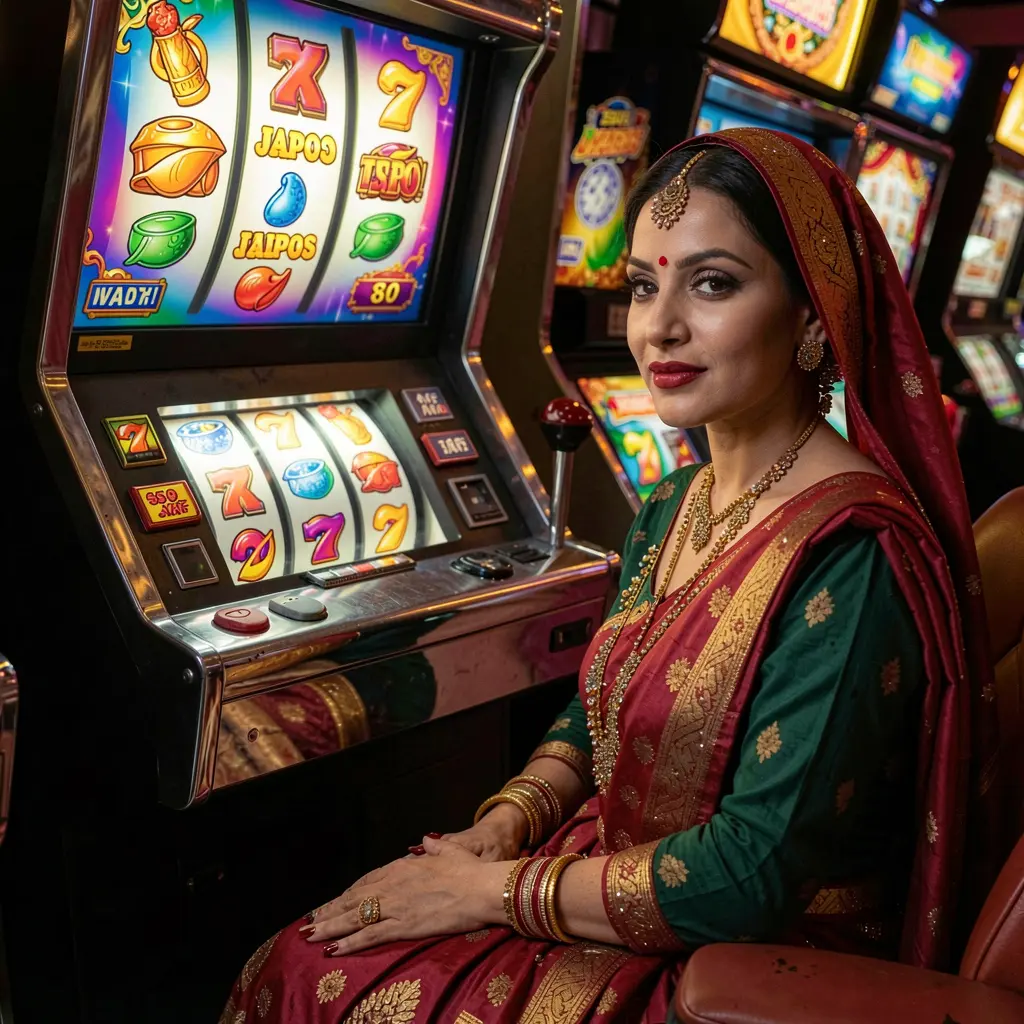 Confident female player enjoying modern slot gameplay at 95OK casino with glowing reels and a premium gaming atmosphere in Bangladesh